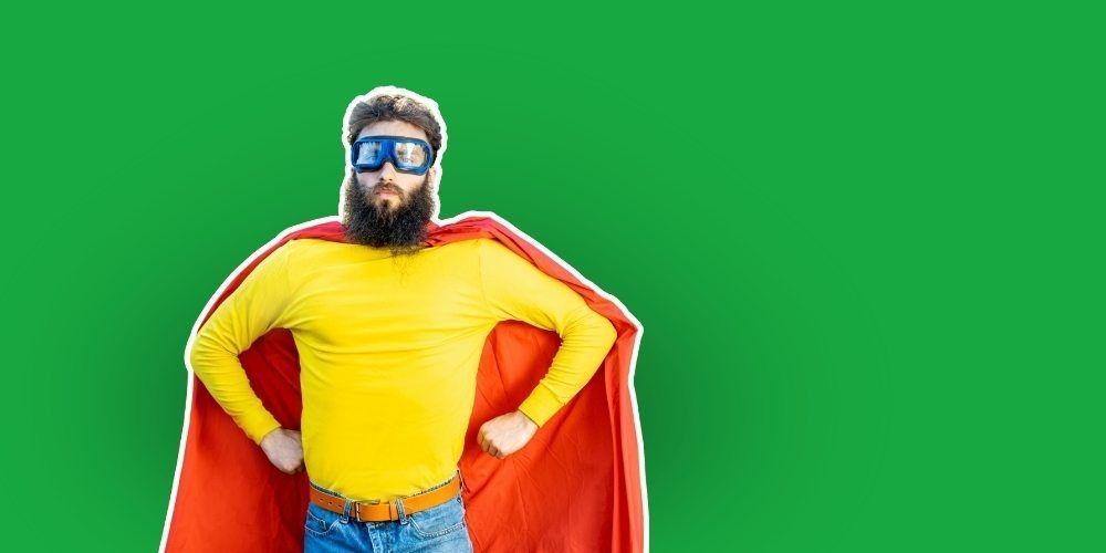 Superhero retail manager symbolizing accurate footfall measurement as a superpower for growth and improved sales conversion in stores.