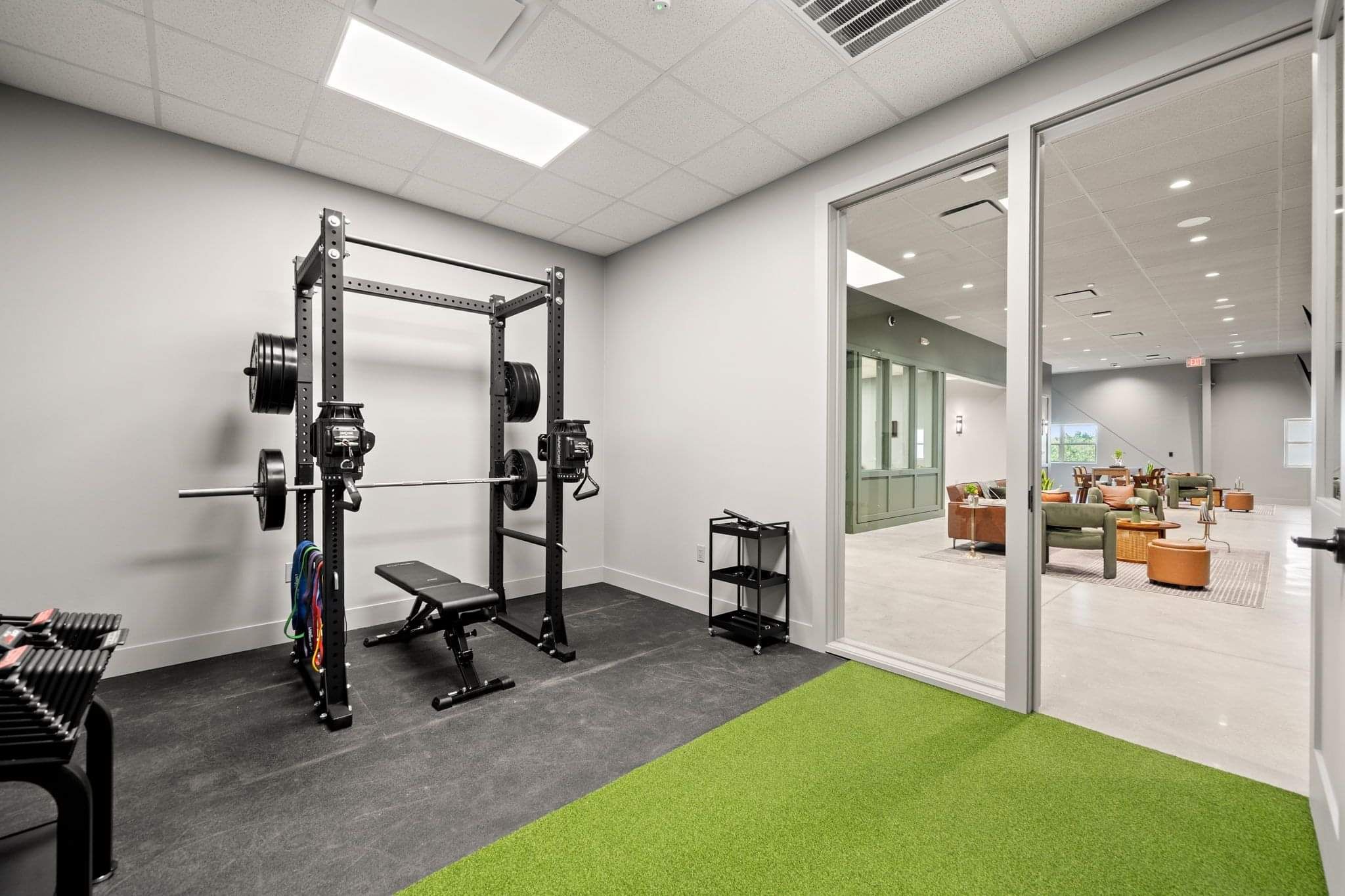Illustration of character using Austin golf club gym